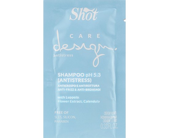 Зображення  Шампунь антистрес проти ламкості волосся Shot Care Design Antistress Shampoo, 10 мл, Об'єм (мл, г): 10