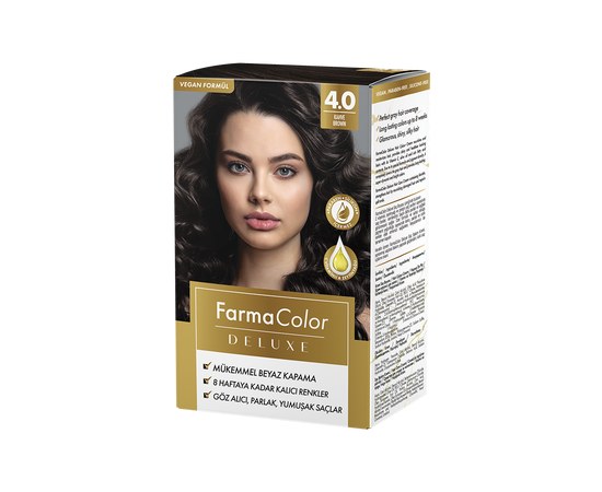 Зображення  Крем-фарба для волосся Farmasi Farma Color Deluxe 4.0 Каштановий, 50 мл, Об'єм (мл, г): 50, Цвет №: 4.0 каштановый