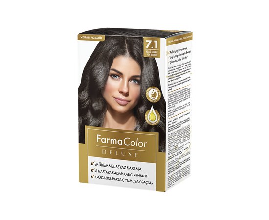 Зображення  Крем-фарба для волосся Farmasi Farma Color Deluxe 7.1 Каштаново-коричневий, 50 мл, Об'єм (мл, г): 50, Цвет №: 7.1 каштаново-коричневый