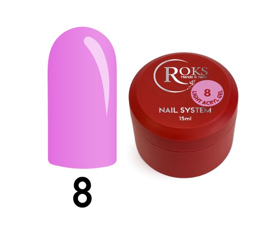 Изображение  Liquid gel for nail extention Roks Light Acryl Gel No.08, 15 ml, Volume (ml, g): 15, Color No.: 8