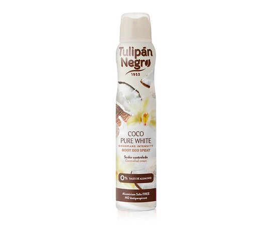 Зображення  Дезодорант-спрей Tulipan Negro Coco Pure White Ніжний кокос, 200 мл