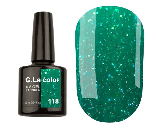 Изображение  G. La Color gel polish №118 green with shimmer, 10 ml, Volume (ml, g): 10, Color No.: 118