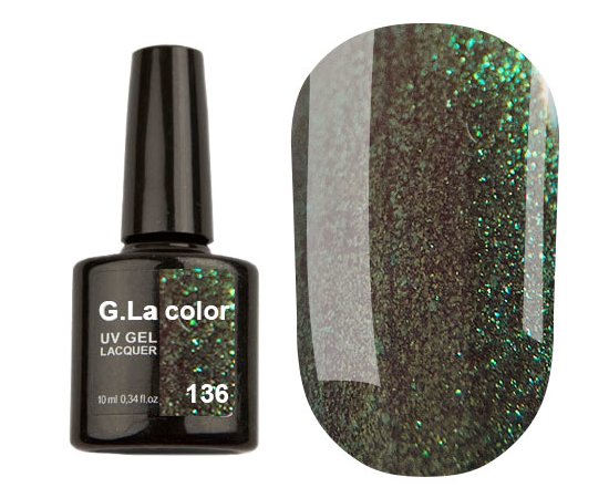 Изображение  Гель-лак G. La Color №136 серо-зеленый с шиммером, 10 мл, Объем (мл, г): 10, Цвет №: 136