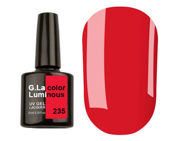 Изображение  Гель-лак G. La Color UV Gel Lacquer Luminous №235 красный, 10 мл, Объем (мл, г): 10, Цвет №: 235