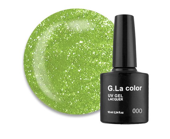 Изображение  Гель-лак G. La Color №124 неоновый салатовый с шиммером, 10 мл, Объем (мл, г): 10, Цвет №: 124