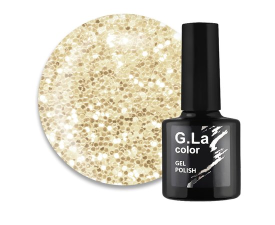 Изображение  G. La Color New gel polish No. 040, golden mica on a transparent base, 10 ml, Volume (ml, g): 10, Color No.: 40