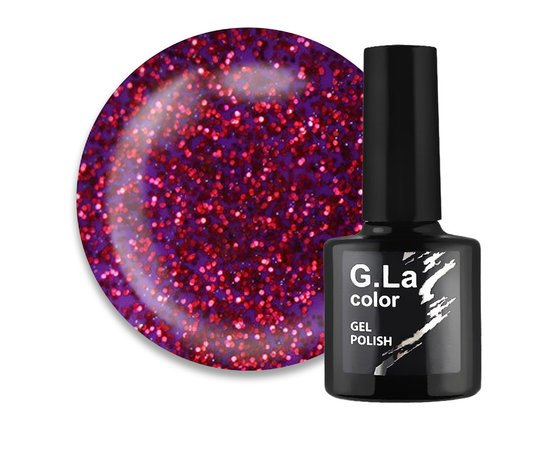 Изображение  G. La Color New gel polish No. 042 Purple with Red-Raspberry Glitter, 10 ml, Volume (ml, g): 10, Color No.: 42