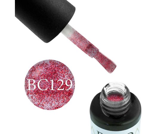 Изображение  Gel polish Boho Chic BC129 red glitter on a purple background, 6 ml, Volume (ml, g): 6, Color No.: 129