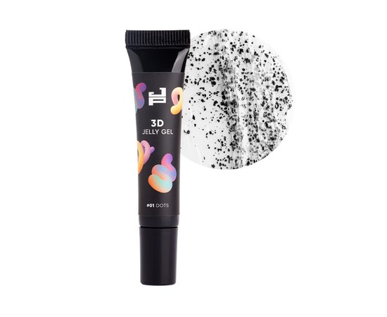 Изображение  Gel for volumetric designs Jerden Proff 3D Jelly Gel 01 Dots transparent with black flakes, 8 g, Volume (ml, g): 8, Color No.: 1