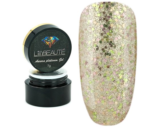 Изображение  Glitter - gel for nail design Lilly Beaute Aurora Platinum Gel 7 g - № 002