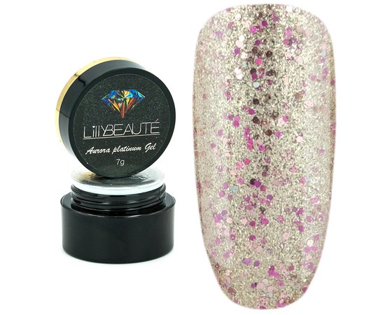 Изображение  Glitter - gel for nail design Lilly Beaute Aurora Platinum Gel 7 g - № 003