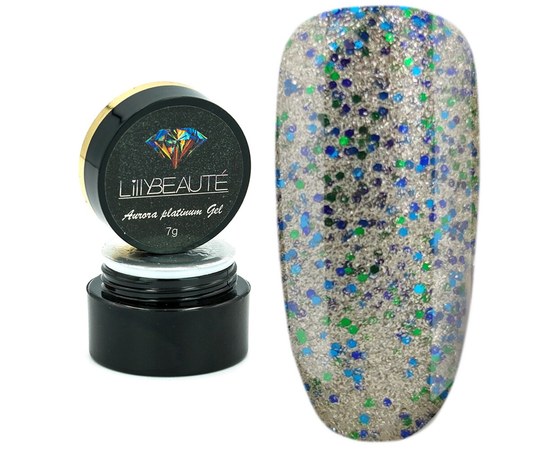 Изображение  Глиттер - гель для дизайна ногтей Lilly Beaute Aurora Platinum Gel 7 г — № 005