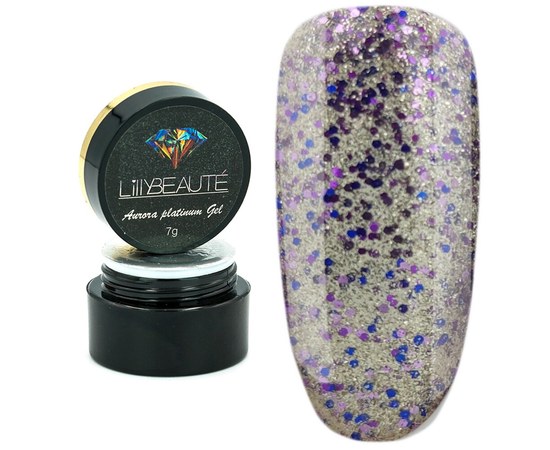 Изображение  Глиттер - гель для дизайна ногтей Lilly Beaute Aurora Platinum Gel 7 г — № 006