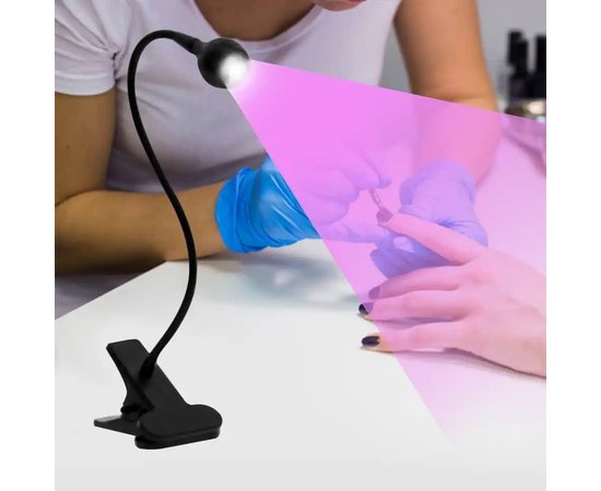 Изображение 2 Лампа UV для сушки гель лака, гелевых типс с USB-разъемом (настольная, гибкая, с прищепкой), 5 Вт. Чёрный