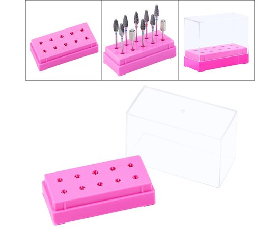 Изображение  Stand - container for milling attachments, for 10 cells with a lid, Pink