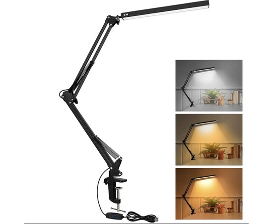 Изображение  LED table lamp FS-020 for lighting (on a flexible leg and clamp), 12 W. Black