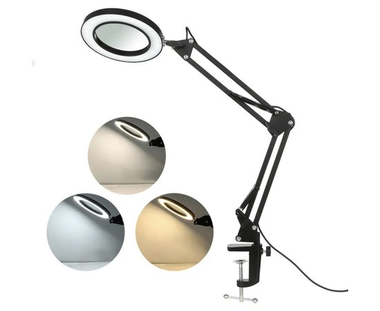 Изображение  Table LED lamp - magnifying glass FS-055 (8x magnification) on a clamp, 12 W.Black