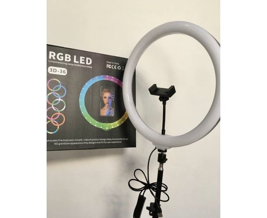 Изображение 2 Кольцевая селфи лампа RGB RD-36 см. (цветная) на 25 Вт. со штативом и держателем, на USB