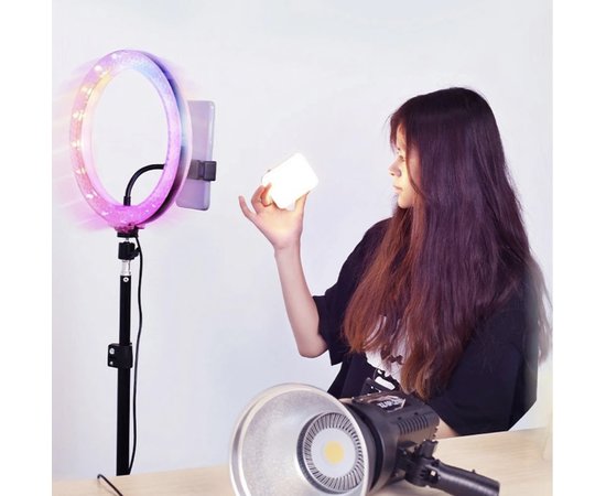 Изображение 3 Кольцевая селфи лампа RGB RD-36 см. (цветная) на 25 Вт. со штативом и держателем, на USB