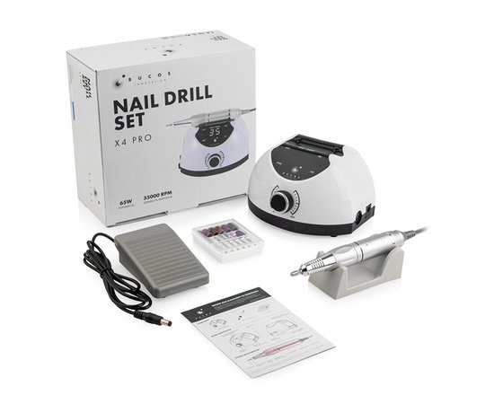 Зображення  Фрезер для манікюру Bucos Nail Drill X4 Pro White Pearl 65 Вт, 35 000 об, Колір: білий