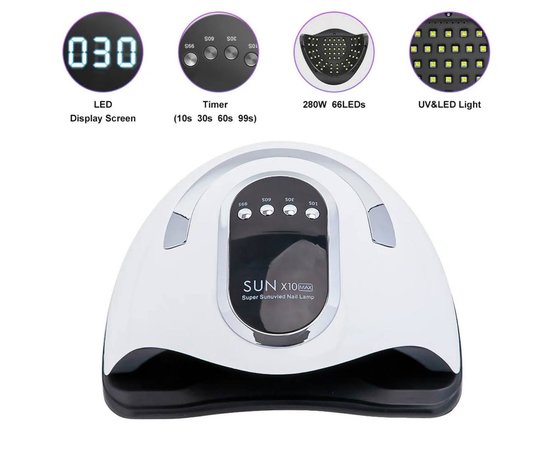 Изображение  Universal lamp Sun X10 Max for drying gel polish (with display, removable bottom), 150 W. White