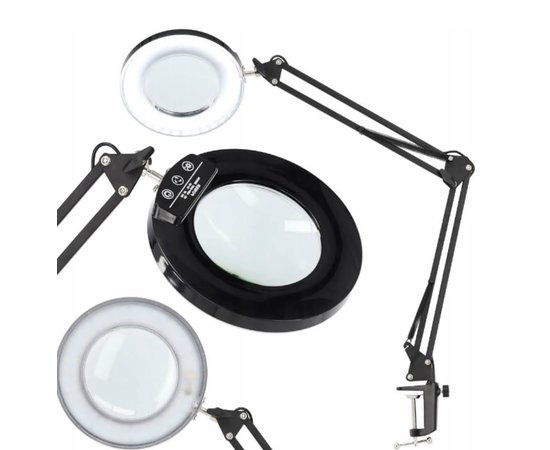 Изображение  Tabletop LED lamp - magnifying glass (magnification - x8) FS-645 for 24 W. - on a clamp, with touch control Black