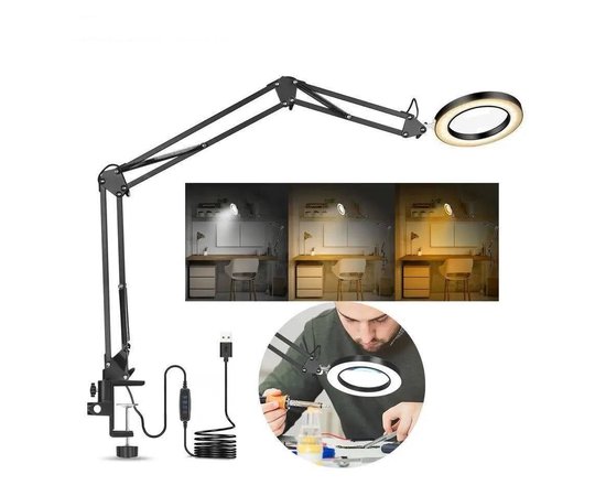 Изображение  Desktop LED magnifying lamp FS-076 (x5 magnification) black on a clamp, 12 W.