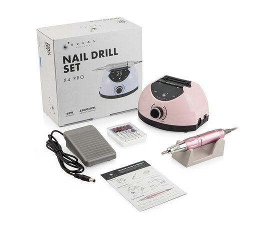 Изображение  Фрезер для маникюра Bucos Nail Drill X4 Pro Smooth Pink 65 Вт, 35 000 об, Цвет: Розовый