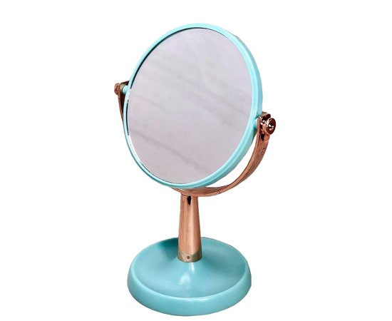 Изображение  Cosmetic mirror on stand 8022-1 double-sided round Ø14 cm, blue