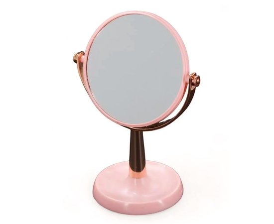 Изображение  Cosmetic mirror on stand 8022-1 double-sided round Ø14 cm, pink