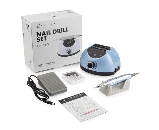 Изображение  Фрезер для маникюра Bucos Nail Drill X4 Pro Blue Ocean 65 Вт, 35 000 об, Цвет: голубой