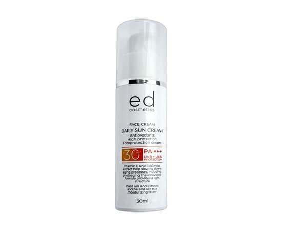 Изображение  Дневной солнцезащитный крем для лица Ed Cosmetics Daily Sun Cream, SPF 30, 30 мл