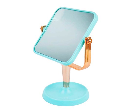 Изображение  Cosmetic mirror on stand 8031-1 double-sided square 15x15 cm, blue