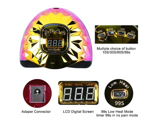 Изображение 6 UV/LED лампа SUN G5 Maх для маникюра и педикюра c дисплеем 288 Вт. Золотой