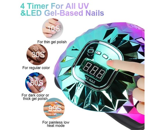 Зображення 4 UV/LED лампа SUN G5 Maх для манікюру та педикюру з дисплеєм 288 Вт. Бірюзовий