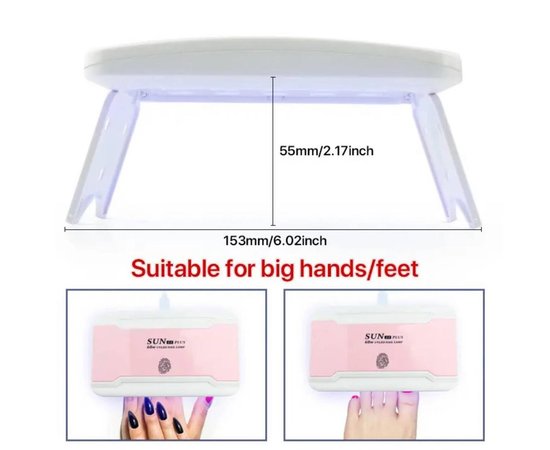 Зображення 2 Міні UV/LED лампа Sun 11 plus для сушіння нігтів USB (сенсорна, з таймером), 60 Вт. Білий-рожевий 