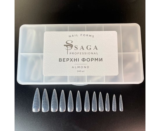 Зображення  Верхні форми для нарощування нігтів Saga Professional Almond, 240 шт