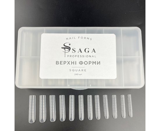 Зображення  Верхні форми для нарощування нігтів Saga Professional Square, 240 шт