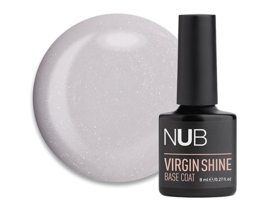 Зображення  База камуфлююча каучукова NUB Virgin Shine Base Coat №02 Ash кремовий з шимером, 8 мл, Об'єм (мл, г): 8, Колір: 02