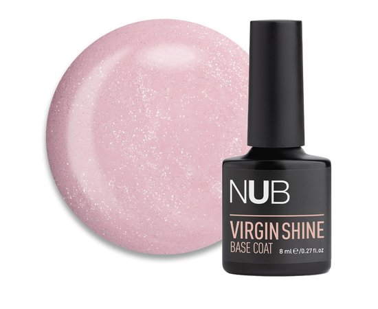 Изображение  База камуфлирующая каучуковая для гель-лака NUB Virgin Shine Base Coat №03 Pink светло-розовый с шиммером, 8 мл, Объем (мл, г): 8, Цвет: 03