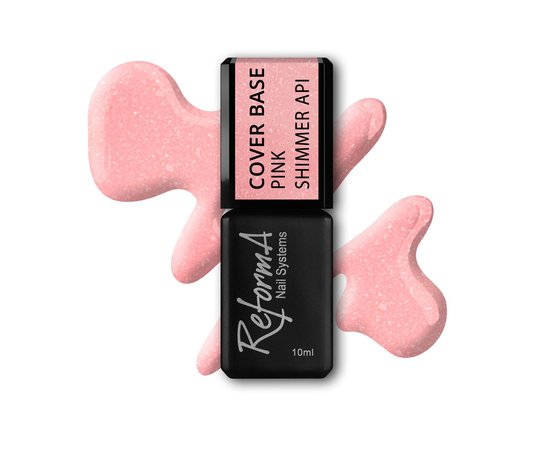 Зображення  Камуфлююча база для нігтів ReformA Cover Base Pink Shimmer API, 10 мл, Об'єм (мл, г): 10, Колір: Pink Shimmer API