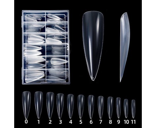 Изображение  Gel tips (transparent, soft) for fast nail extension, 240 pcs./pack. Stiletto A48