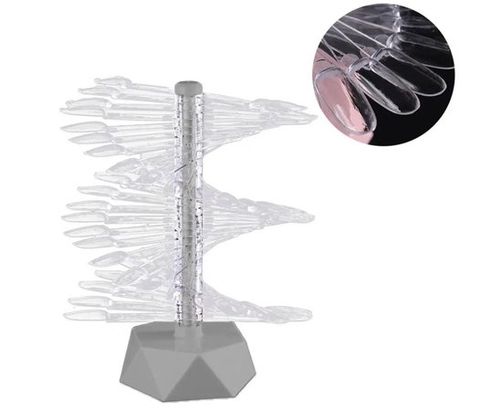 Изображение  Oval fan palette with transparent tips on a stand for painting gel polishes, 60 pcs Gray