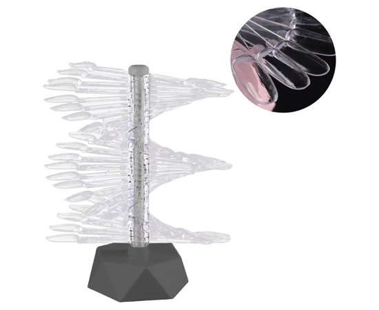 Изображение  Oval fan palette with transparent tips on a stand for painting gel polishes, 60 pcs Graphite