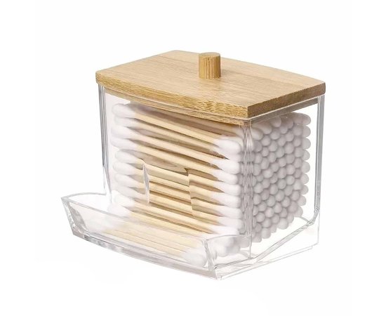 Изображение  Cotton swab storage container plastic with bamboo lid