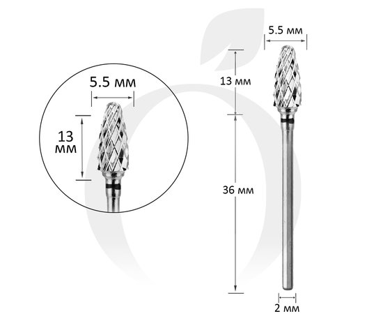 Изображение  Carbide cutter corn black 5.5 mm, working part 13 mm