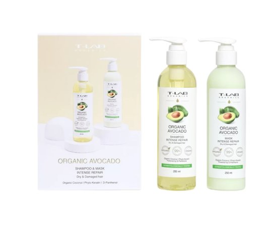 Зображення  Набір для сухих та пошкоджених волосів T-LAB Professional Organic Avocado Shampoo And Mask Set, 2х250 мл