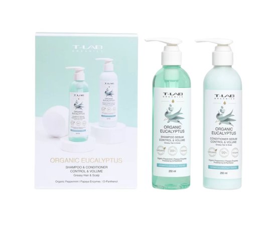 Зображення  Набір для жирних волосів T-LAB Professional Organics Organic Eucalyptus Set, 2х250 мл