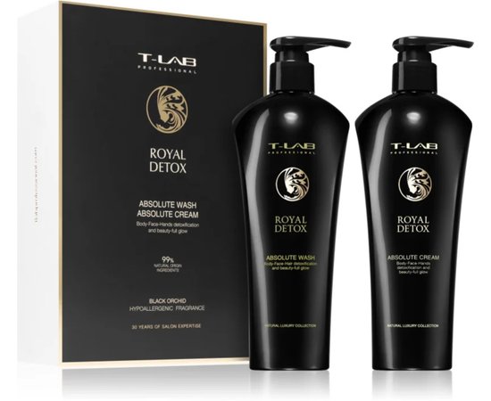 Изображение  Набор для детоксикации тела, лица T-LAB Professional Royal Detox Body Absolute Wash and Absolute Cream Set, 2х300 мл