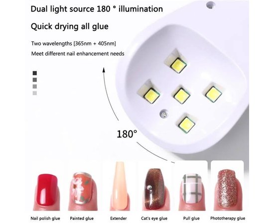 Изображение 7 Мини UV/LED лампа YC01 на аккумуляторе и с USB шнуром для сушки ногтей, 18 Вт. Белый